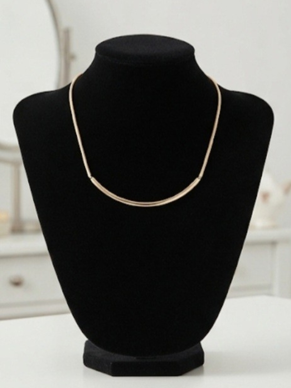 WHBM Gold-Tone Curved Bar Snake Chain Minimalist Necklace